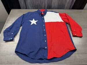 Texas Cotton Texas Flag Shirt Men Size XL Button Long Sleeve Cotton Vintage USA
